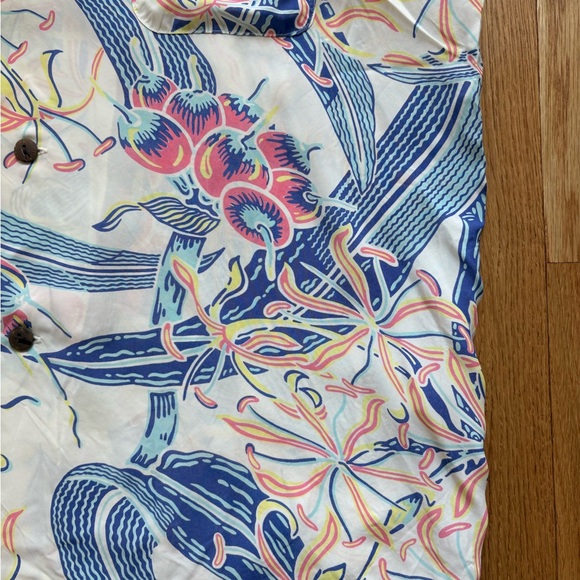 Sun Surf Vintage 90s Floral White Blue Camp Collar Hawaiian Aloha Shirt Large - Picture 8 of 12